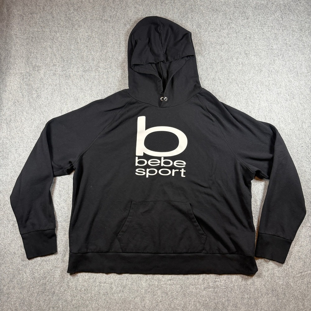 Bebe Sport Womens 3X Black Logo Pullover Hoodie Raglan Sleeve Cotton Blend